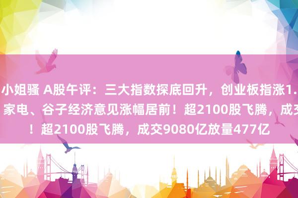 小姐骚 A股午评：三大指数探底回升，创业板指涨1.37%沪指涨0.52%，家电、谷子经济意见涨幅居前！超2100股飞腾，成交9080亿放量477亿