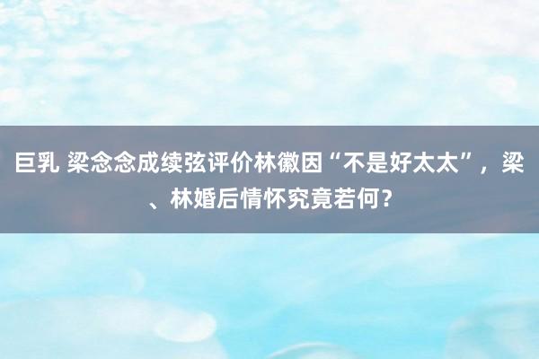 巨乳 梁念念成续弦评价林徽因“不是好太太”，梁、林婚后情怀究竟若何？