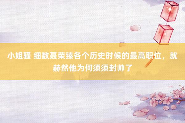 小姐骚 细数聂荣臻各个历史时候的最高职位，就赫然他为何须须封帅了