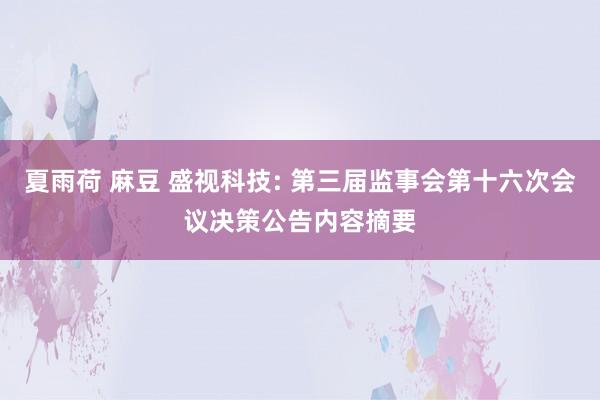 夏雨荷 麻豆 盛视科技: 第三届监事会第十六次会议决策公告内容摘要